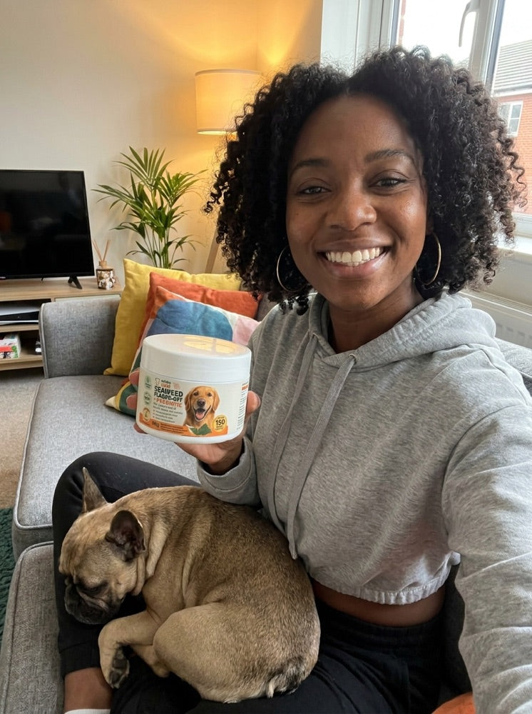 A Dog's Tale customer and their dog with Chewtrition