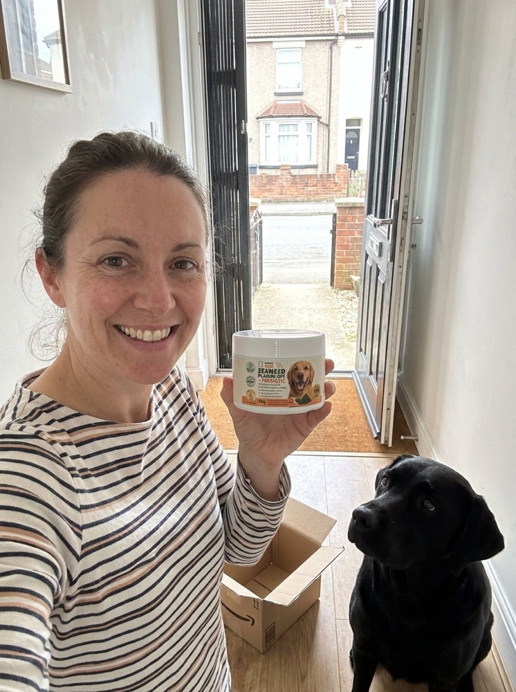 A Dog's Tale customer and their dog with Chewtrition